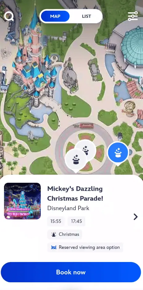 Map of the reserved area for Mickey’s Dazzling Christmas Parade