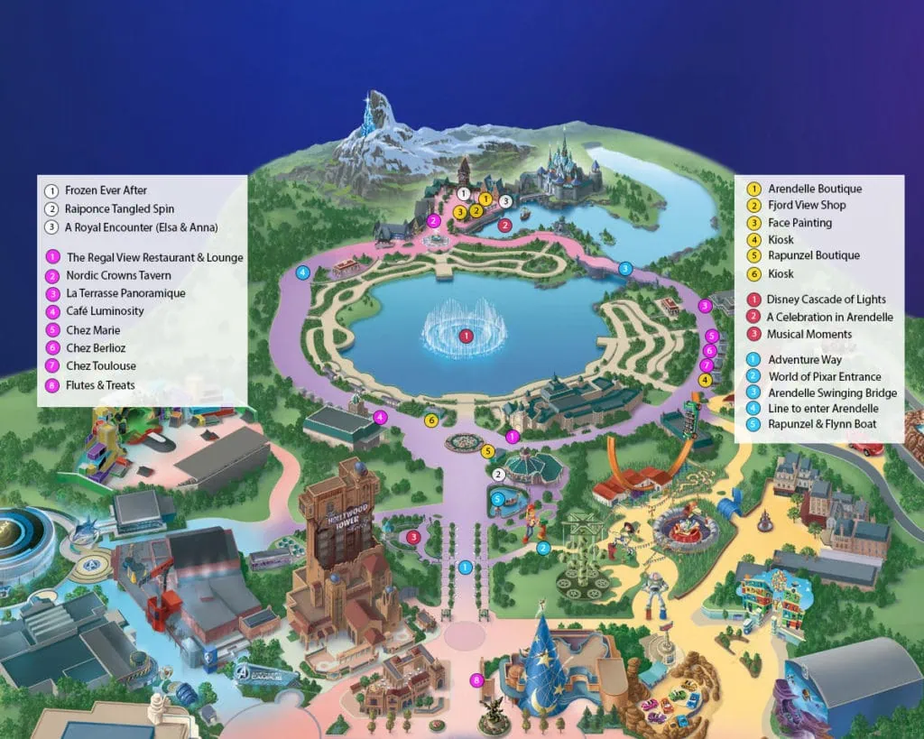 Map of Disney Adventure World and World of Frozen